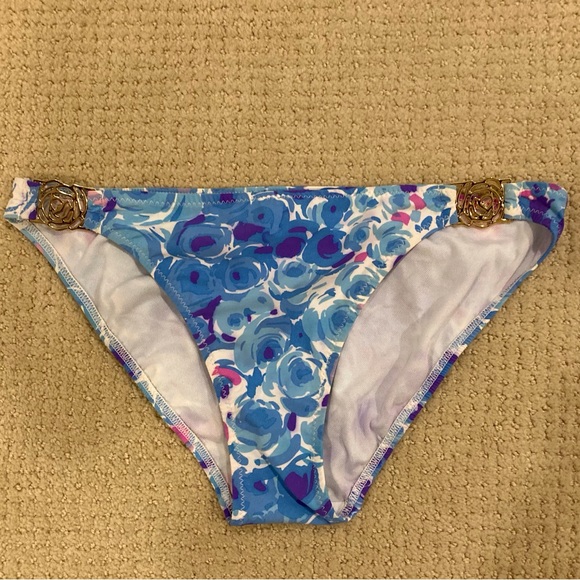 ABS Allen Schwartz Blue Roses Bikini Set 4 6 Metal Embellishments - Picture 3 of 5